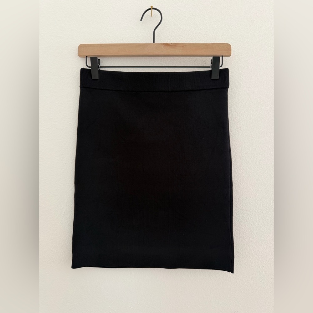 T by Alexander Wang Black Ribbed Knit Mini Skirt, Stretch Pencil Skirt - Medium